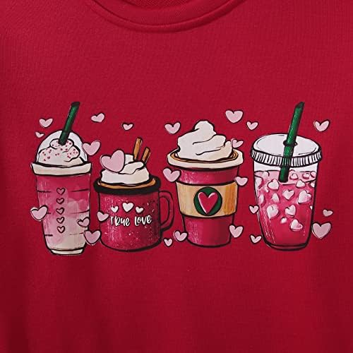 CM C & M WODRO Kadınlar Sevgililer Günü Kahve Gömlek Uzun Kollu Sevimli Crewneck Aşk Kalp Tişörtü Casual Kazak Üst giysi