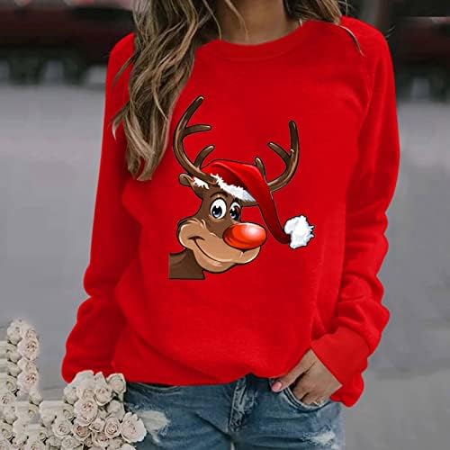 Akklıan kadın Sevimli Ren Geyiği Noel Baskı Kazak Moda Salonu Crewneck Casual Bluz Kazak Uzun Kollu Gömlek