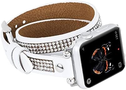 Venito Livorno Çift Wrap Deri İnce saat kayışı Rhinestones ile Uyumlu Apple Watch 42mm, 44mm, 45mm, 49mm Apple Watch Serisi