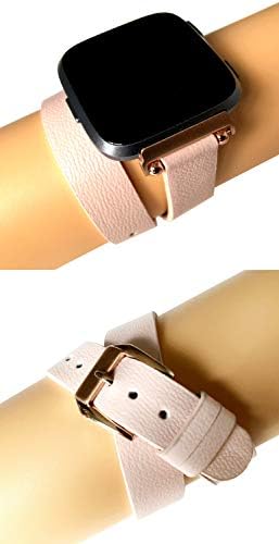 NİCKSTON Pembe Çift Wrap Band Fitbit Versa ile Uyumlu 3 ve Sense Smartwatch Etrafında İki Kez Bilek Deri Kayış Bilezik