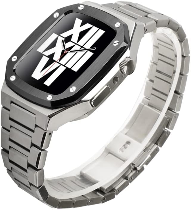 CNHKAU Deri Band Kayışı Bilezik Metal saat Durumda Çerçeve Apple Watch için 7 SE 6 5 4 Serisi,iwatch için Modifiye Aksesuarları