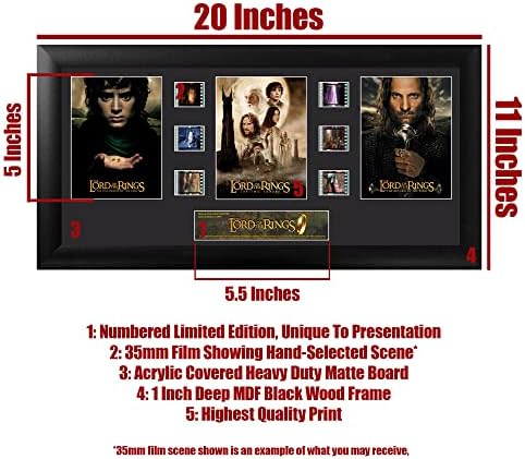 Yüzüklerin Efendisi Trilogy Film Hücreleri Çerçeveli Duvar Sanatı Sunumu-20x11 6 klipsli 35mm film ve orijinallik sertifikası-Sınırlı