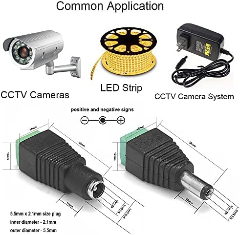Guy-Tech Erkek ve Dişi DC Güç Jakı ve Fişi Vidalı Kablo Konektörü 5.5 mm x 2.1 mm için 12V / 24V LED Şerit ve Elektronik