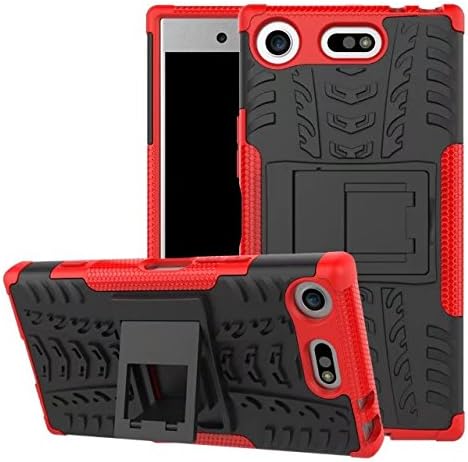 AMZPAY Çift Katmanlı Darbeye Dayanıklı Sağlam Zırh Vaka Kickstand Darbeye Dayanıklı Koruma Sony Xperia XZ1 Kompakt Kırmızı