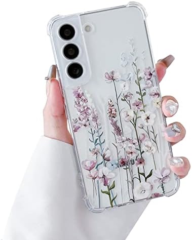 DEFBSC Yumuşak Kılıf Samsung Galaxy S22 ile Uyumlu, Şeffaf Çiçek Çiçek Desen Baskı Tasarımı Kadınlar Kızlar için Esnek TPU