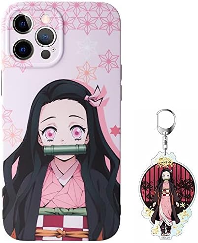 Kızlar için Anime Telefon Kılıfı, Nezuko Telefon Kılıfı, iPhone 11 ile Uyumlu Anime Telefon Kılıfı, Bir Anahtarlık ile birlikte