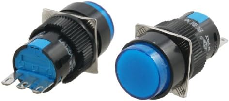 Aexit 2 Adet Kontrol elektrik SPDT NO NC 3 P Mavi Yuvarlak Mandallama 16mm basmalı düğme anahtarı AC 250 V 5A