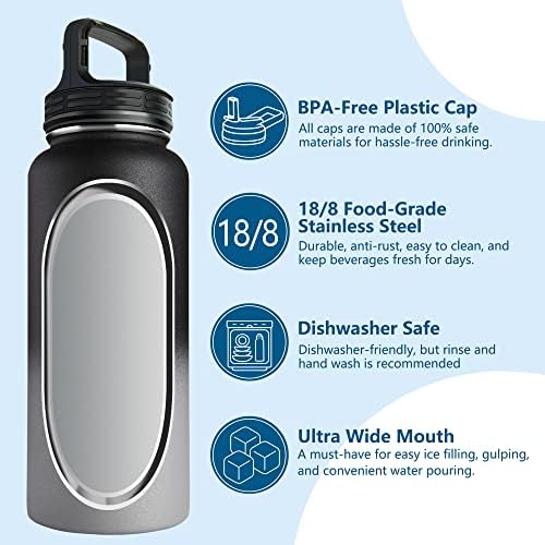 AEXPF 32 oz Yalıtımlı Su Şişesi ve 3 Kapaklı 40 oz Paslanmaz Çelik Spor Su Şişesi, Dayanıklı Sızdırmaz Metal Termos, BPA