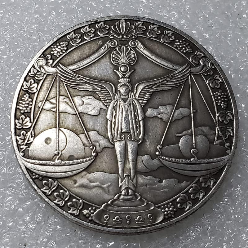 QİNGFENG Antika El Sanatları Avrupa ve Amerikan Oniki Takımyıldızı Hatıra Paraları Antik Gümüş Paralar Tarot Dileğiyle Güneş