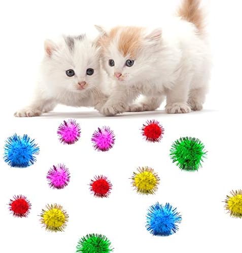 PETDCHEB 80 Adet Kedi Işıltı Topları Çeşitli Renk Işıltı Topları Kedi Oyuncak Topları Cicili Bicili Topları Kedi Pom Pom