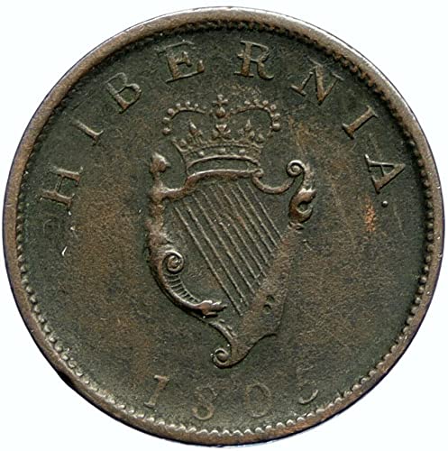 1805 YANİ 1805 İRLANDA İNGİLTERE Kralı George III Antika Lir VİNT 1/2p İyi Sertifikasız