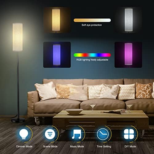 Uzaktan Kumandalı Oturma Odası Yatak Odası için Qaubauyt Zemin Lambası, İki Ayar Okuma Modu ve Renkli Modern LED Zemin Lambası,