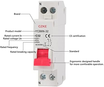 PCGV MCB Minyatür devre kesici Faz Nötr devre kesici YCB6N-32 6 - 32A 1P + N Elektrik Anahtarı Ev Güvenliği (Renk: 1P N,