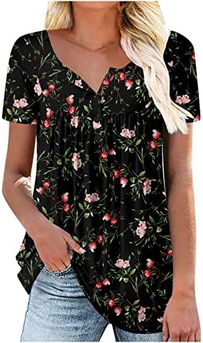 Kadın Pileli Peplum Büstiyer Çiçek Bluzlar Kaşkorse Gömlek Kısa Kollu Crewneck Spandex Casual Büstiyer I5
