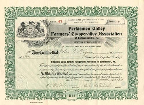 Perkiomen Vadisi Çiftçi Kooperatifleri Birliği - Stok Sertifikası