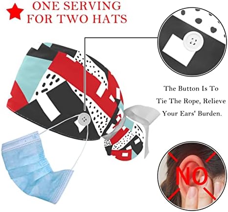 Düğme ile 2 Paket Çalışma Kapaklar, japon Desen Kabarık Fırçalama Şapkalar Kadınlar Uzun Saç