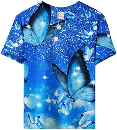Kanıem Bayan Üstleri Kadın Butterfies Baskı sıfır yaka bluzlar Kısa Kollu Yuvarlak Boyun Tee Gömlek Baskılı Çiçek Gevşek