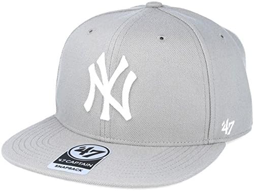 '47 New York Yankees Mens Womens Hiçbir Atış Kaptan Ayarlanabilir Snapback Gri Şapka Beyaz Logo ile