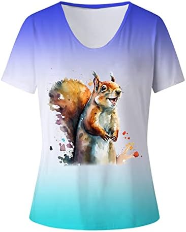 Kadınlar için kısa Kollu Egzersiz Üstleri, Komik Sincap T-Shirt Sevimli Hayvan Baskılı Kısa Kollu Yaz Grafik Tees