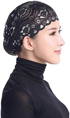 Streç Türban Headwrap Kadınlar için Etnik Örgü Dantel Başörtüsü Kafatası Kap islami Şal Türban Baggy Şapkalar Kadınlar için