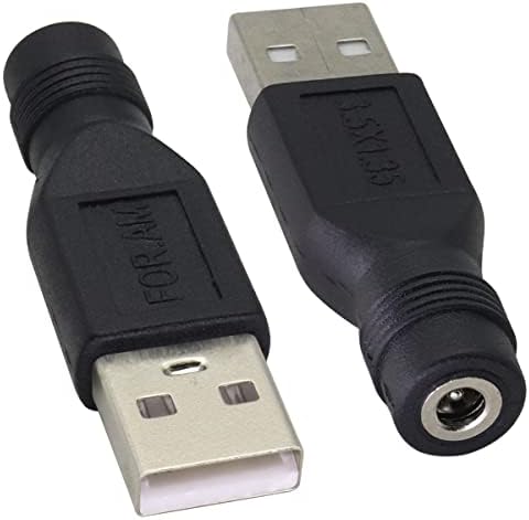 AAOTOKK (2 Paket) USB'den DC'ye 3.5×1.35 mm Güç Adaptörü 5 Volt USB 2.0 A Erkek-DC 3.5×1.35 mm Dişi Jak DC 5V Varil priz