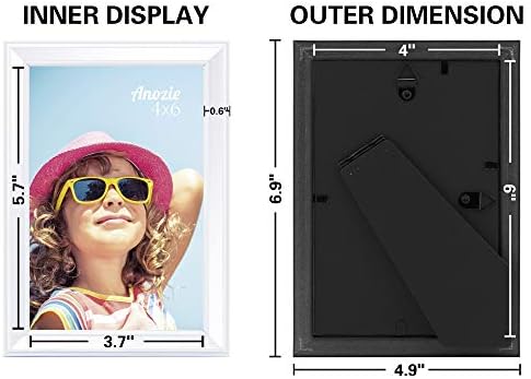 Anozıe 4X6 Resim Çerçeveleri(6'lı Paket,Beyaz) Masa Üstü veya Duvara Montaj Ekranı için HD Gerçek Camlı Basit Çizgi Kalıplama