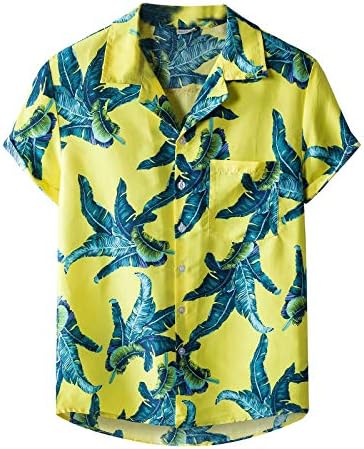 MmNote erkek Moda Rahat Baskı Hawaii Tatil Kısa Kollu Gömlek
