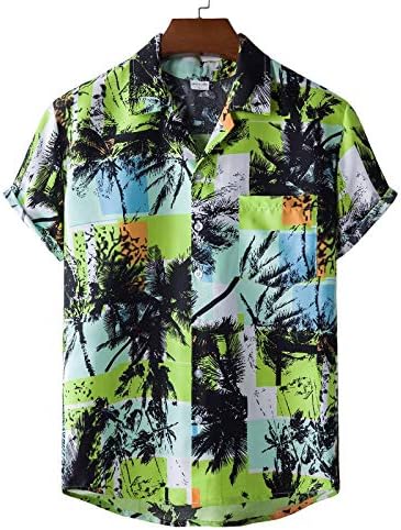 MmNote erkek Moda Rahat Baskı Hawaii Tatil Kısa Kollu Gömlek