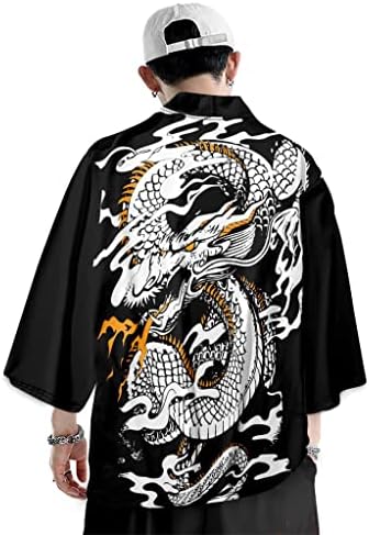 BEST-F-U DOVWOER Erkekler ve kadınlar Japon Kimono Hırka Ceketler Casual Açık Ön Hafif Ceket Unisex Boyutu S-3XL