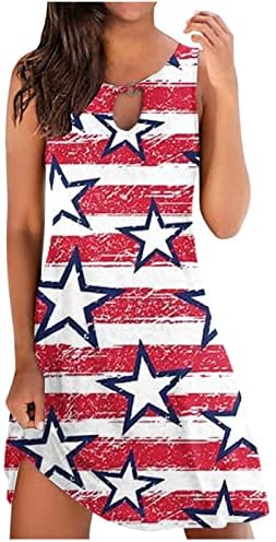 Oplxuo Kadınlar Casual Gevşek Sundress 4th Temmuz Bağımsızlık Günü Elbiseler Amerikan Bayrağı Baskı Yaz Kolsuz Tank Mini