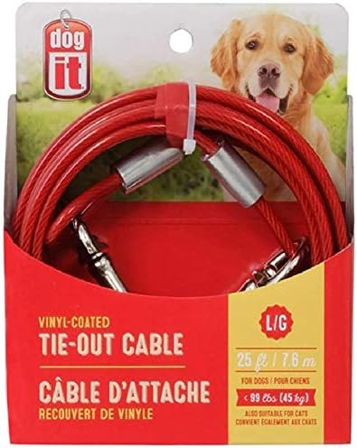 Avenue Tether Dog Bağlantı Kablosu, Büyük, 25 fit, Kırmızı