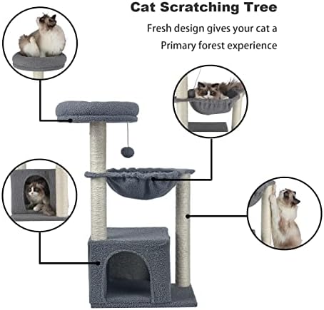 Esprsct Kedi Ağacı, Sisal tırmalama sütunu ve Hamaklı Küçük Kedi Kulesi,Kapalı Kediler için Kedi Kulesi ve Sarkan Top ve