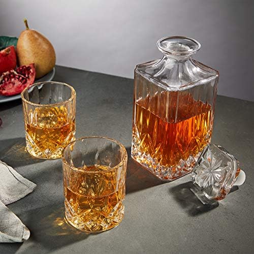 Viski Likör Bardağı - 30 oz ve 9 oz Premium Kristal Berraklığında Cam, Viski Bardağı Hediye Seti-Sürahi ve Bardak Seti
