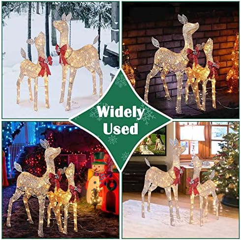 2 Parçalı Işıklı Noel Geyiği Ailesi, 160 LED Işıklı Dış Mekan Bahçe Dekorasyonu Seti