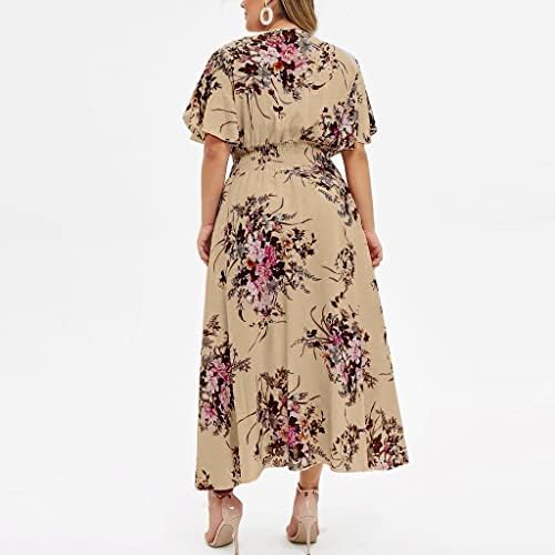 Yaz elbisesi Kadınlar için 2023 Artı Boyutu Moda Bayanlar Çiçek Baskılı V Yaka Kısa Kollu rahat elbise 1