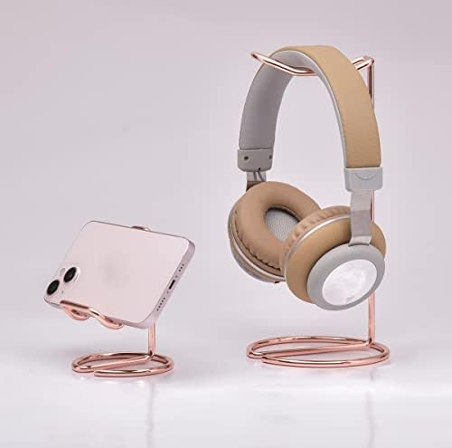 JIARI Kulaklık Standı ve Cep telefonu masaüstü standı Metal Tutucu Aksesuarları 2 adet Set (Gül Altın)
