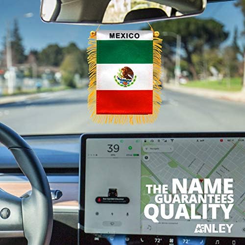 Anley 4 X 6 inç Meksika Fringy Pencere Asılı Bayrak-Mini Bayrak Afiş ve Araba Dikiz Aynası Dekoru - Saçaklı ve Çift Taraflı-Vantuzlu