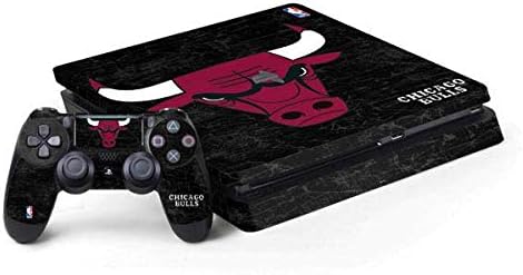 Skinit Çıkartması Oyun Cilt ile Uyumlu PS4 İnce Paket-Resmi Lisanslı NBA Chicago Bulls Siyah Sıkıntılı Tasarım