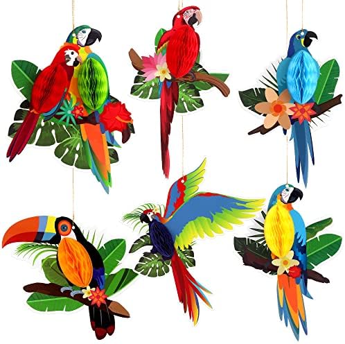 Büyük, Tropikal Kuşlar Petek Kesikler-6'lı Paket, Hawaiian Parti Süslemeleri / Tropikal Kuşlar Petek Kesikler-6'lı Paket