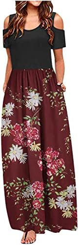 Bayan Çiçek Baskılı Elbise Moda Seksi Soğuk Omuz Kısa Kollu Crewneck uzun elbise Rahat Yaz Maxi Elbiseler