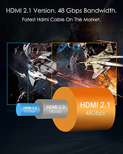8 K HDMI Kablosu 6 ft, HDMI 2.1 48 Gbps Yüksek Hızlı Naylon Örgülü HDMI Kablosu ile earc HDR10 4: 4: 4 HDCP 2.2&2.3, 4 K