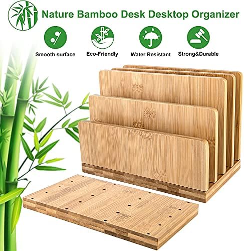 100 % Bambu Masa Dosya Posta Organizatör Tezgah, 4 Yuvaları Ahşap Masaüstü Dosya Klasörü Sıralayıcısı Tutucu Organizatör