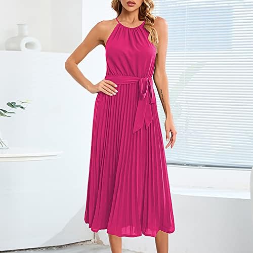 Kadın yaz elbisesi 2023 Casual Halter Boyun Elbise Kolsuz Kuşaklı Salıncak Pilili Plaj Elbiseleri 1