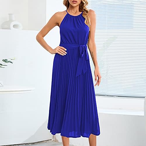 Kadın yaz elbisesi 2023 Casual Halter Boyun Elbise Kolsuz Kuşaklı Salıncak Pilili Plaj Elbiseleri 1
