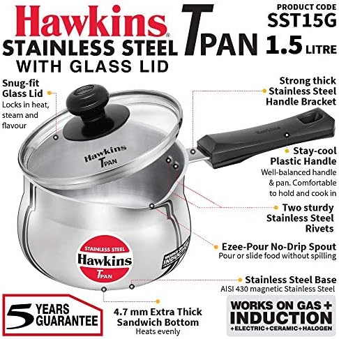Cam Kapaklı Hawkins Paslanmaz Çelik TPan (SSTP15), 1,5 Litre