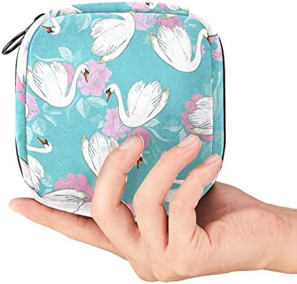 Beyaz Kuğu Pembe Çiçekler Mavi Arka Plan Makyaj Çantası, Kozmetik Çantası, Taşınabilir makyaj çantası Kadınlar ve Kızlar