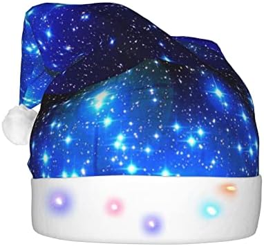Mavi Parlayan Yıldız Noel Dekoratif Şapka İle led ışık, Yetişkin Peluş, tatil Parti aydınlık Şapka