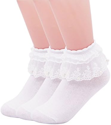 SEMOHOLLI Kadın Ayak Bileği Çorap, İnci Dantel Fırfır Fırfırlı Rahat No-Show Pamuk Çorap Prenses Çorap Dantel Çorap
