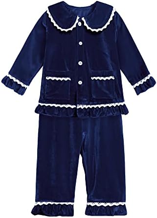 MYGBCPJS Çocuklar Kadife Pijama Yürümeye Başlayan Düğme Aşağı Katı Uzun Kollu tişört Üst + Pantolon 2 ADET Yılbaşı Kıyafetleri