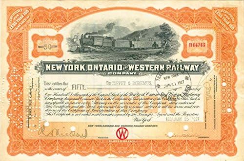 New York, Ontario ve Batı Demiryolu A. Ş. - Stok Sertifikası